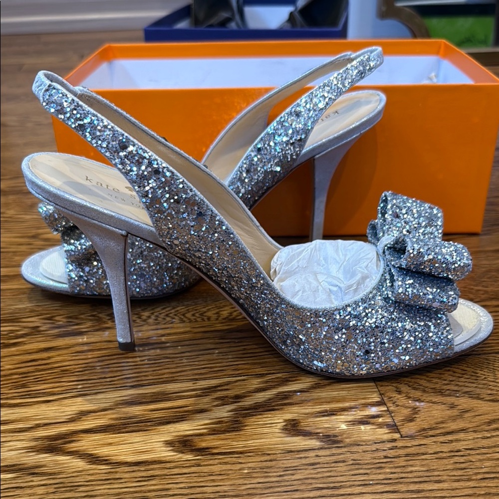 Kate Spade Silver Glitter Slingback Heels